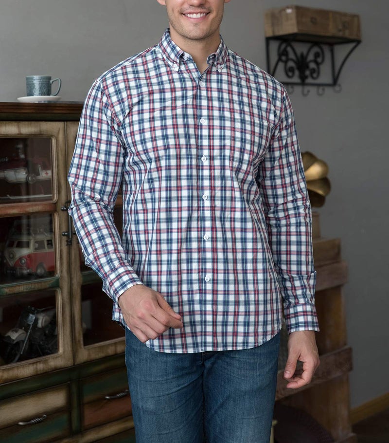 Double Pump Mens Button Down Shirts Cotton Long Sleeve Shirts Regular Fit(RM08LS08,L) - Image 2